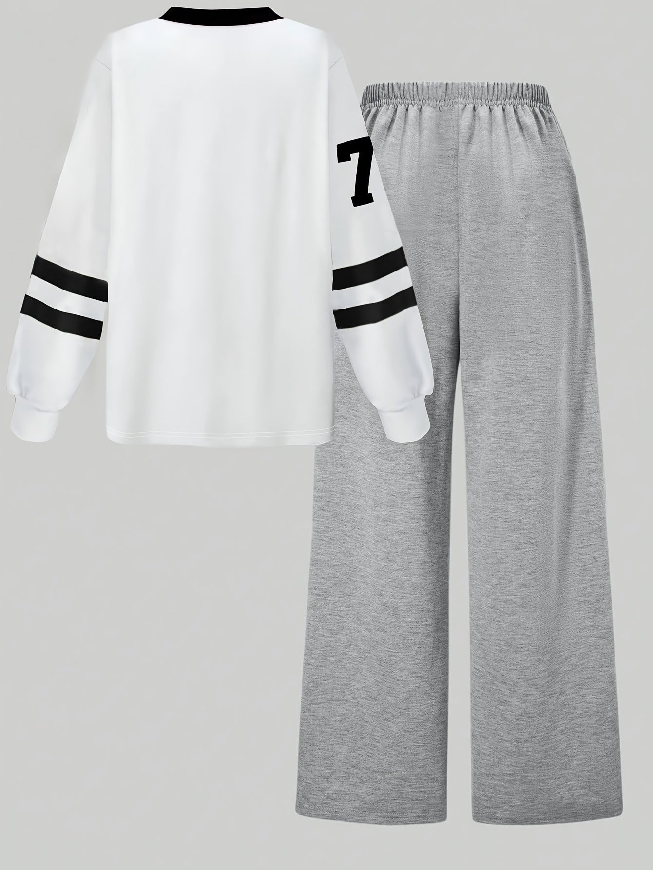 Zweiteiler Loungewear Set mit "Los Angeles" Print, weißes Shirt & graue Hose