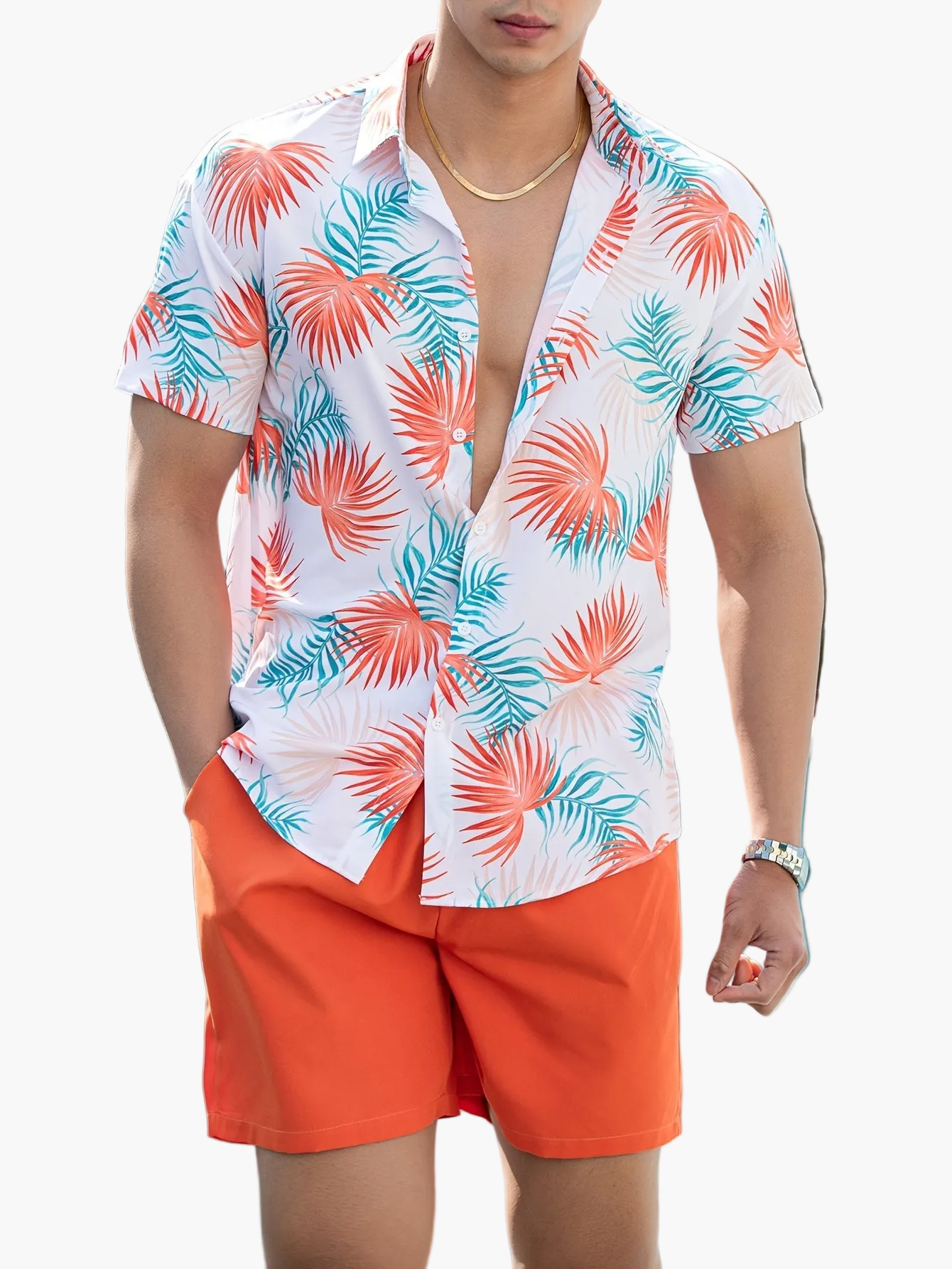 Ensemble d'été homme Chemise décontractée à imprimé tropical et short – Parfait pour la plage et les vacances