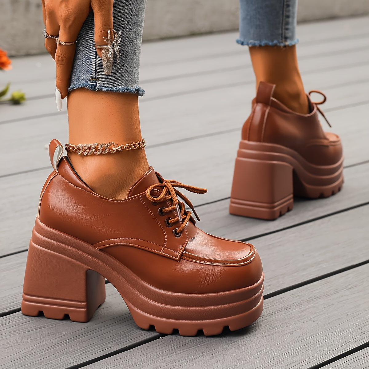 Scarpe Stringate Donna con Tacco Plateau – Oxfords Chunky Retrò per Quotidiano e Festa