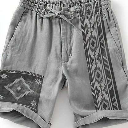Shorts para hombre con estampado étnico y diseño geométrico – Shorts de ocio a la moda para verano y vacaciones