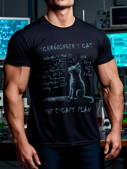 Herren T-shirt Schrödingers Katt Escape Plan – Roligt vetenskapsmotiv för fysikälskare