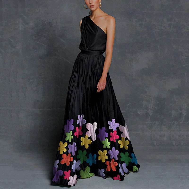 Rachael – Robe longue sans bretelles aux couleurs contrastées