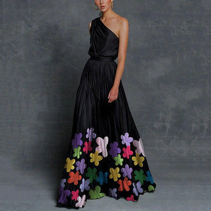 Rachael – Robe longue sans bretelles aux couleurs contrastées