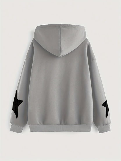 Kapuzenjacke mit Reißverschluss und Sternapplikationen – Lässiger Unisex Hoodie