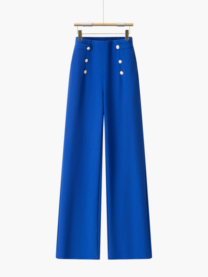 Damen Elegante Weite Bein Hose mit Knopfdetails – Perfekt für Freizeit und Büro