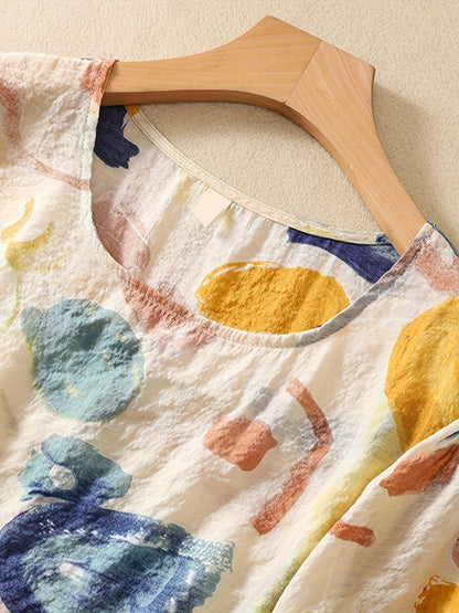 Blusa de mujer con estampado abstracto y corte holgado – Estilo artístico casual para el día a día
