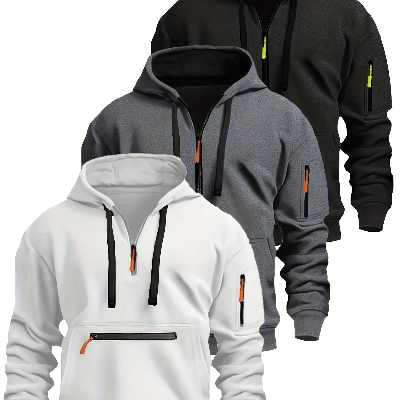 Felpa unisex con cappuccio, mezza zip e tasche con cerniera