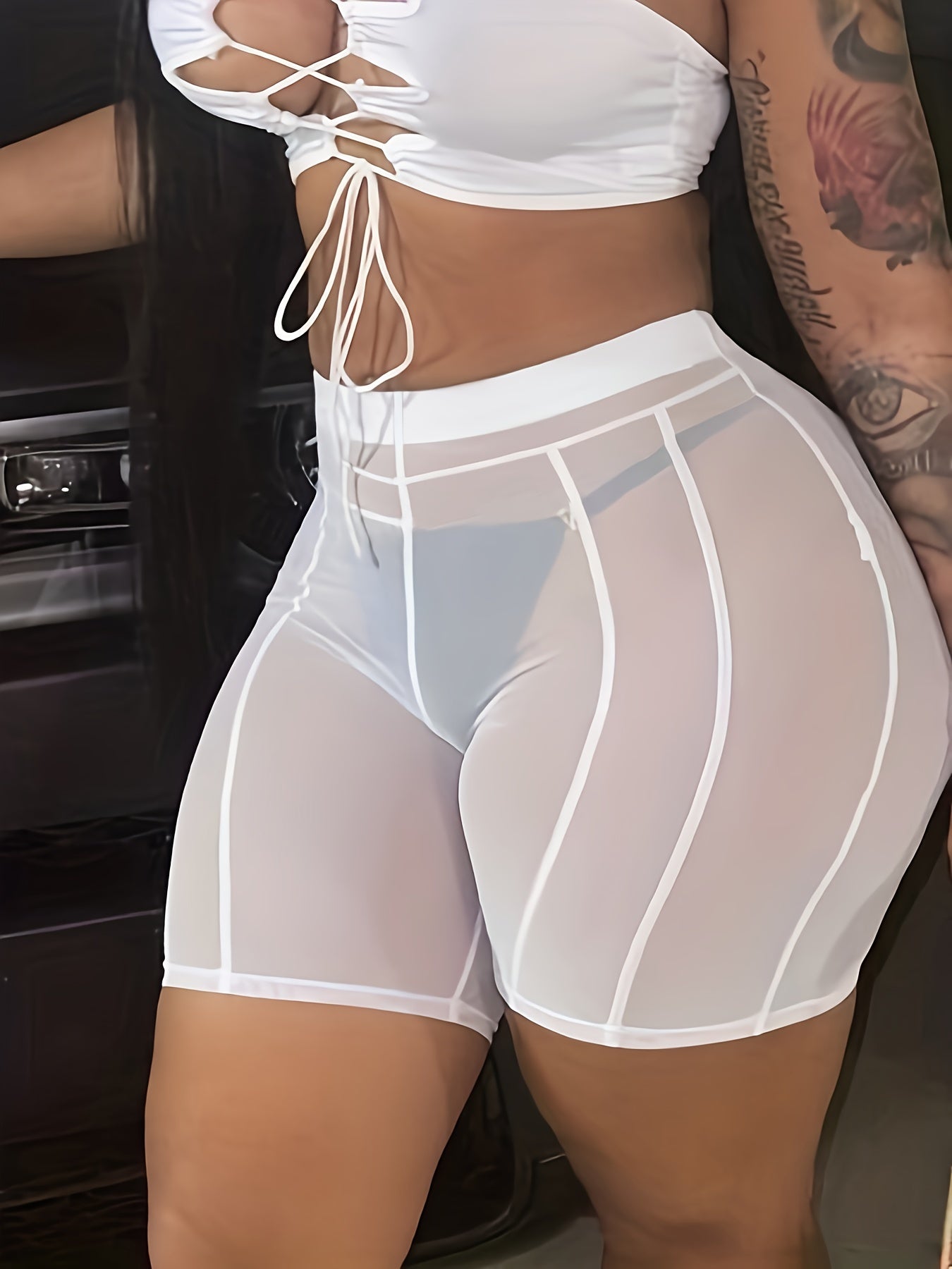 Damen High Waist Mesh Radler Shorts – Trendy, Figurbetonte Bademode Überzieher für Urlaub, Poolparty & Festivals