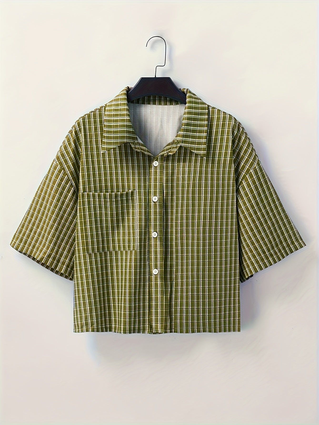 Herre kortermet oversized skjorte i rutete streetwear-stil – avslappet mote for fritid og hverdag