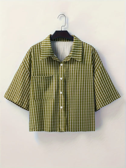 Herre kortermet oversized skjorte i rutete streetwear-stil – avslappet mote for fritid og hverdag