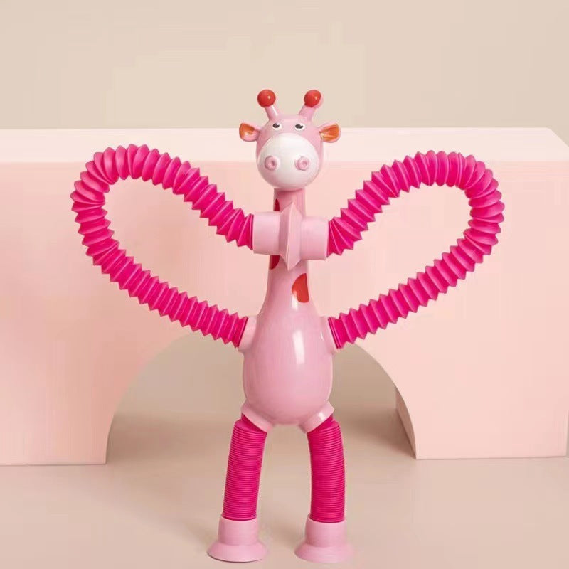 Kinder cartoon giraffe fidget speelgoed – telescopische zuignap anti-stress speelfiguur – unisex, sensorisch leerspeelgoed
