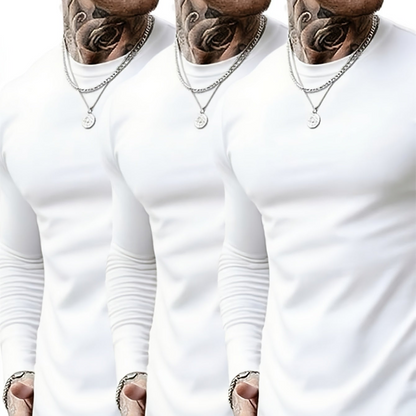 Langærmet herre-T-shirt, 3-pak, rund hals, slim fit, basic, sort, grå, hvid