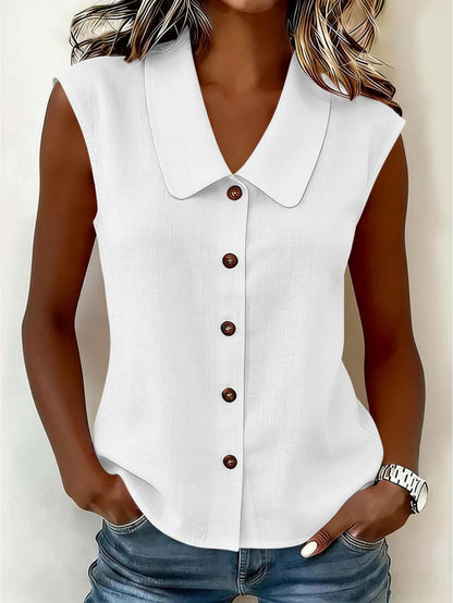 Blouse sans manches pour femme avec patte de boutonnage et grand col – Style décontracté élégant pour le quotidien et le bureau