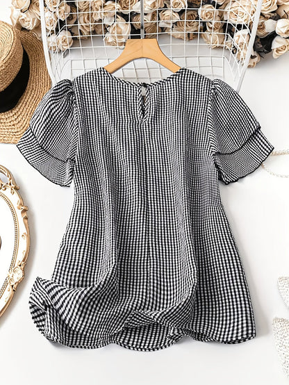 Damen Casual Karo Bluse mit Shorts – Lockerer Sommerstil für Garten und Freizeit