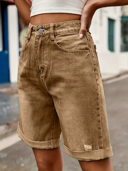 Damen Jeans Bermuda Shorts im Casual Style für Sommer – Bequeme Radhose mit Used-Look