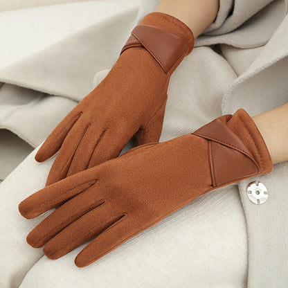Damen Handschuhe Braun mit Manschetten-Design Elegante Winter-Accessoires