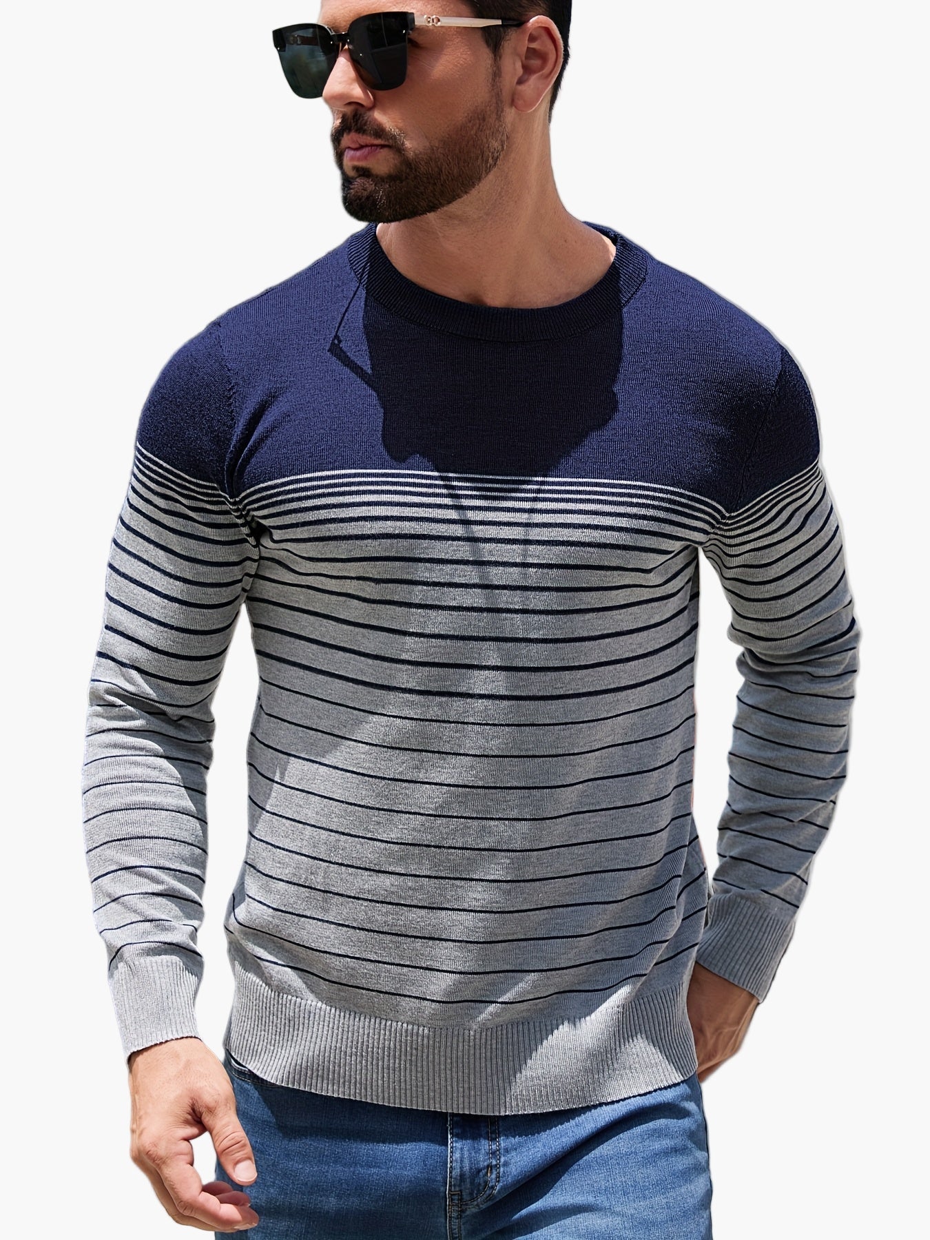 Herren Strickpullover mit Streifenmuster – Lässiger Freizeit-Look für Alltag und Büro