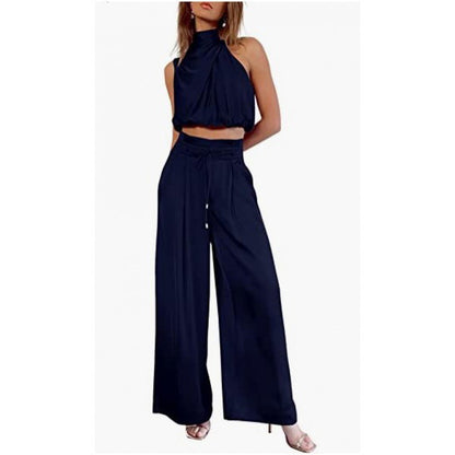 Jasmine – Casual mouwloos topje met midriff en wijde pijpen 2-delige set dameskleding