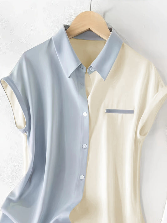 Damebluse ermeløs elegant tofarget sommer kontor fritid