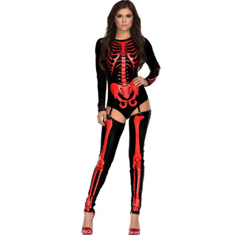 Dam Halloween Skelett Kostym – Sexig Overall för Halloweenfester & Kusliga Evenemang