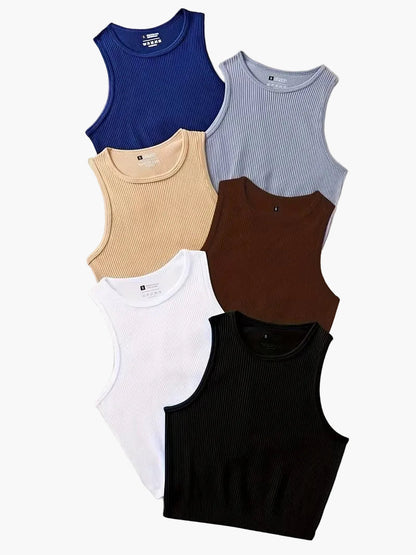 Dame Sporty Ribbestrikkede Crop-Topper – Komfortable Basisvester for Fritid og Trening