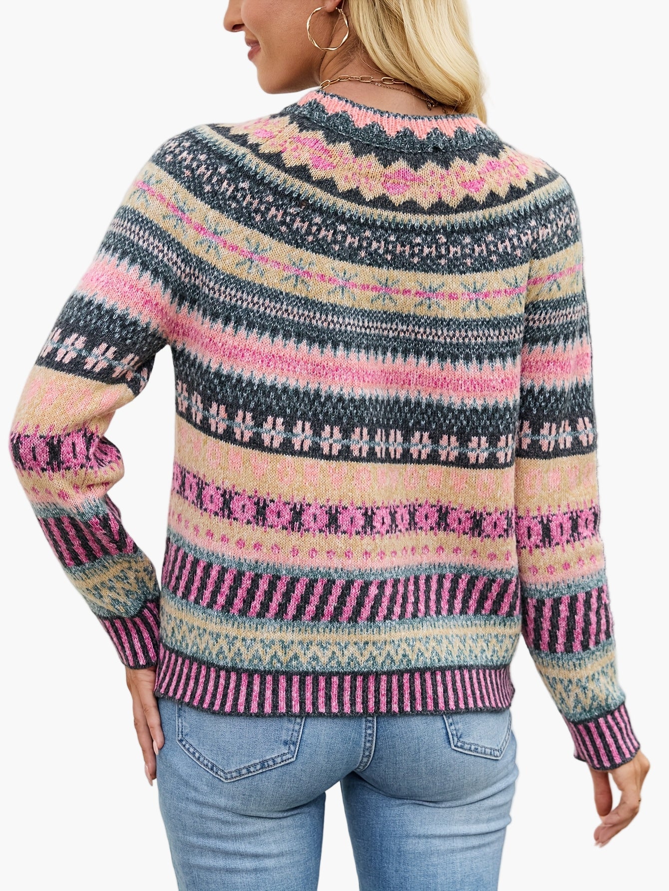 Maglione da donna in stile norvegese con scollo rotondo – Maglione alla moda per autunno e inverno