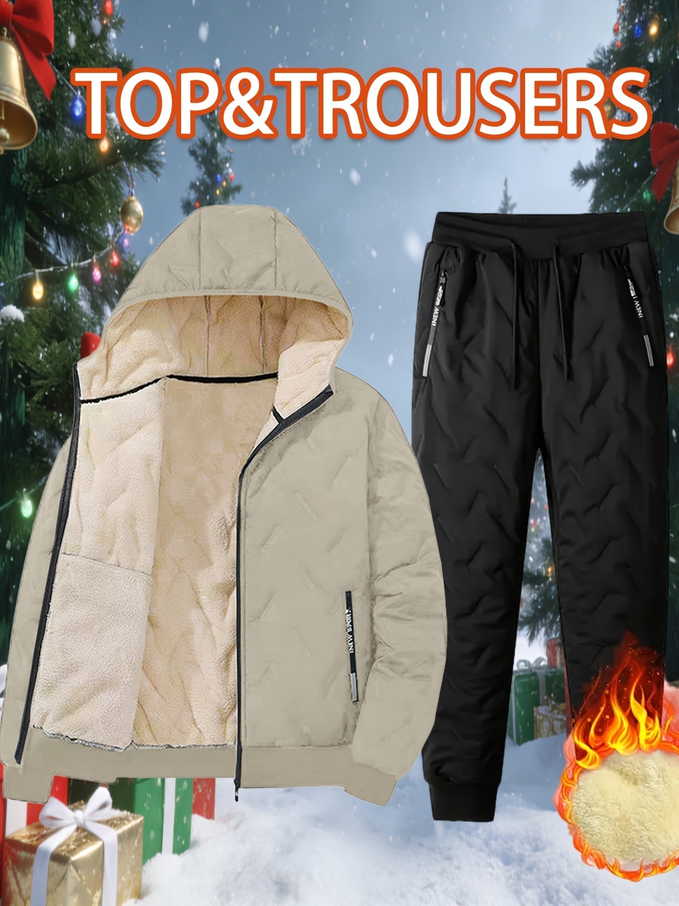 Completo da allenamento imbottito da uomo, giacca trapuntata con cappuccio e pantaloni trapuntati, invernale