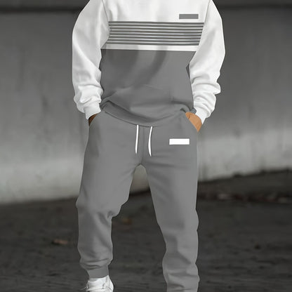 Herren Zweiteiler Trainingsanzug Hoodie & Jogginghose mit Streifenmuster