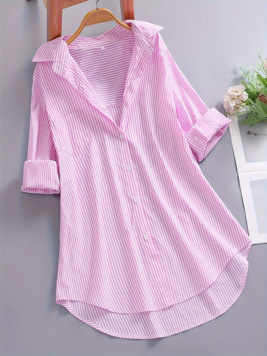 Dame fritidsbluse med striper og løs passform – Elegant hverdagsstil