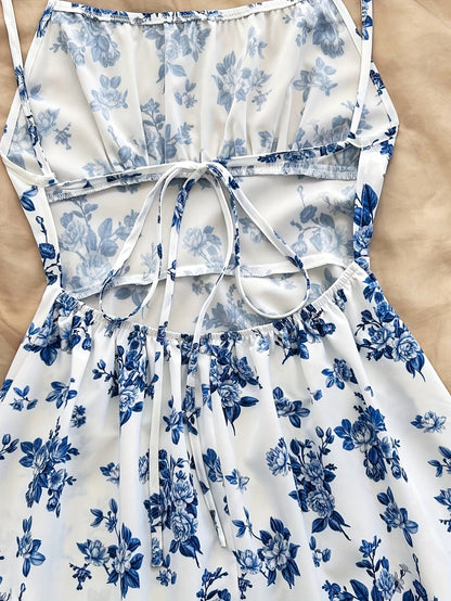 Dame sommerkjole elegant med blomsterprint og spaghetti-stropper – Perfekt for fritid og spesielle anledninger