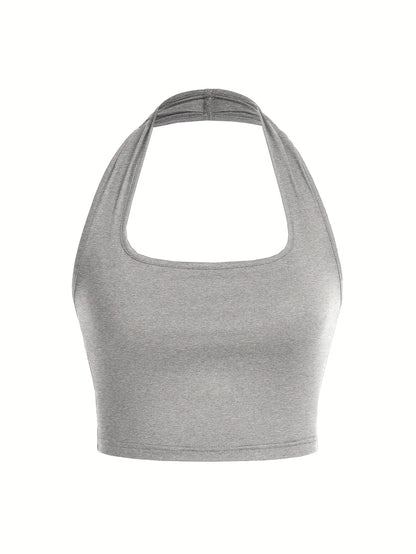Dame Halterneck Croptop med åben ryg – Moderne sommerbasic til fritid og fest