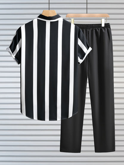 Camicia uomo a righe manica corta stile moderno streetwear tempo libero