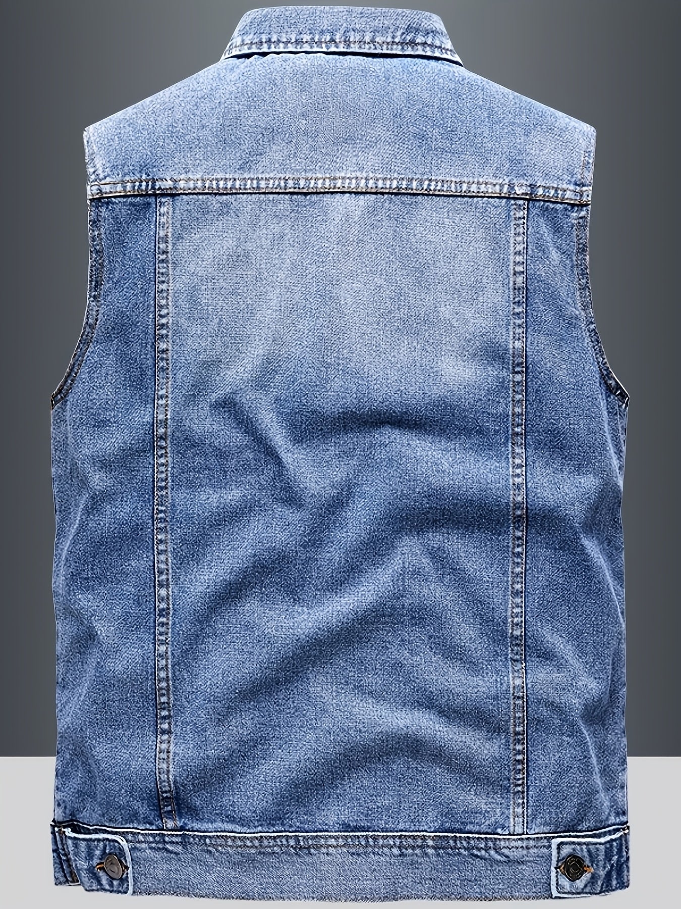 Jeans Weste Herren Denim Ärmellose Jacke Blau Knopfverschluss