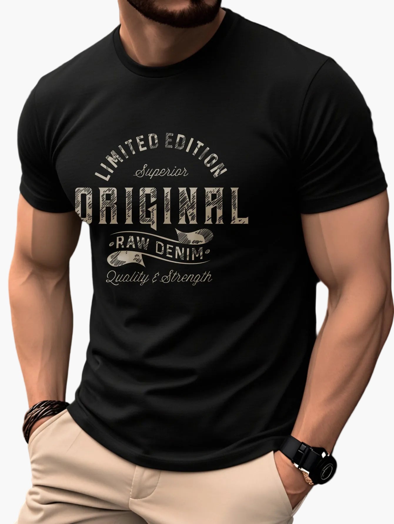 Herren T-Shirt für Freizeit – Vintage-Style mit Print 'Limited Edition Original Raw Denim'