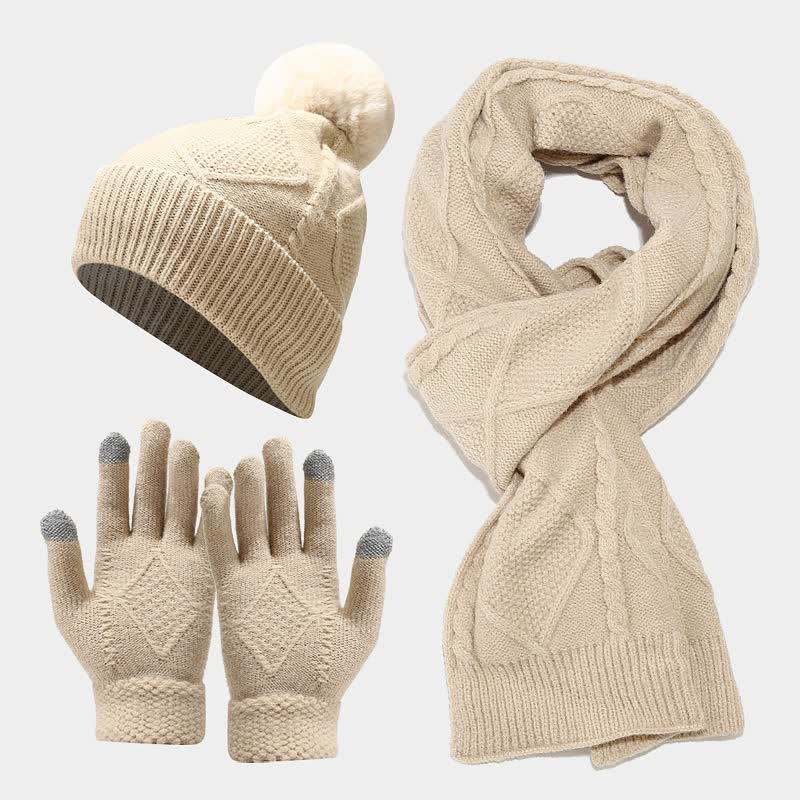 Breiset voor dames met muts, sjaal en handschoenen