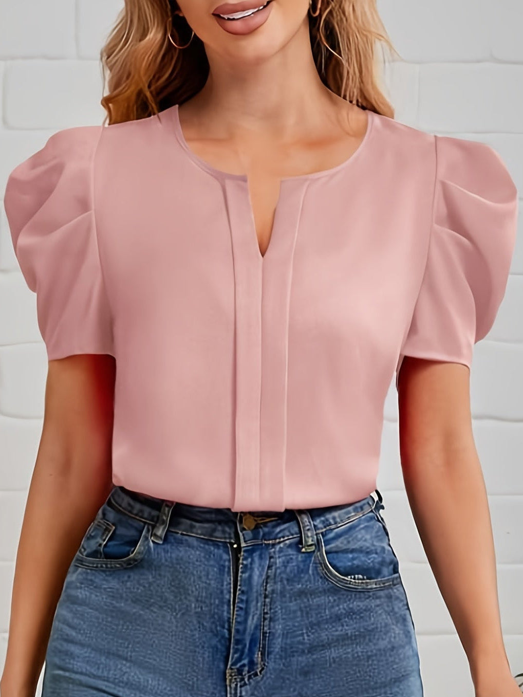 Damebluse med pufferm og moderne snitt – Elegant kontor- og fritidsmote