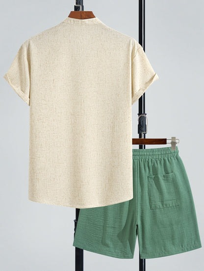 Herren Freizeit Zweiteiler Set Modern – Kurzarm Henley Shirt & Shorts für Sommer und Urlaub