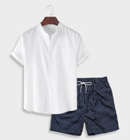 Herre sommer sett – Moderne kortermet skjorte med trykk og shorts, fritidsantrekk, avslappet