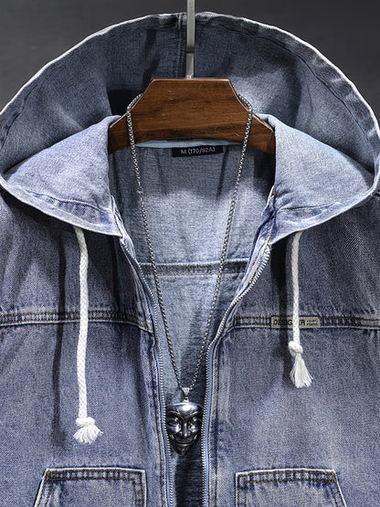 Chaqueta vaquera de hombre sin mangas con capucha, cremallera y efecto desgastado