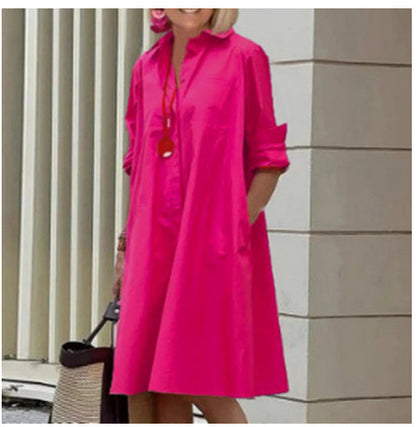 Abito camicia a linea A da donna con colletto polo – Abito midi casual per tutti i giorni e il tempo libero