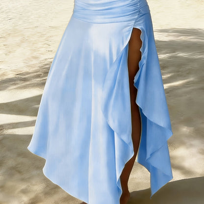 Jupe longue femme plage asymétrique coupe mouchoir mode resort