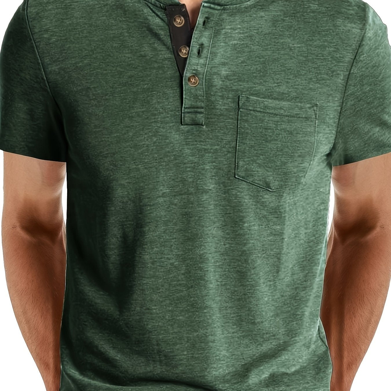 Camiseta Henley para hombre con botonadura y bolsillo en el pecho – Camiseta casual de manga corta para uso diario y tiempo libre
