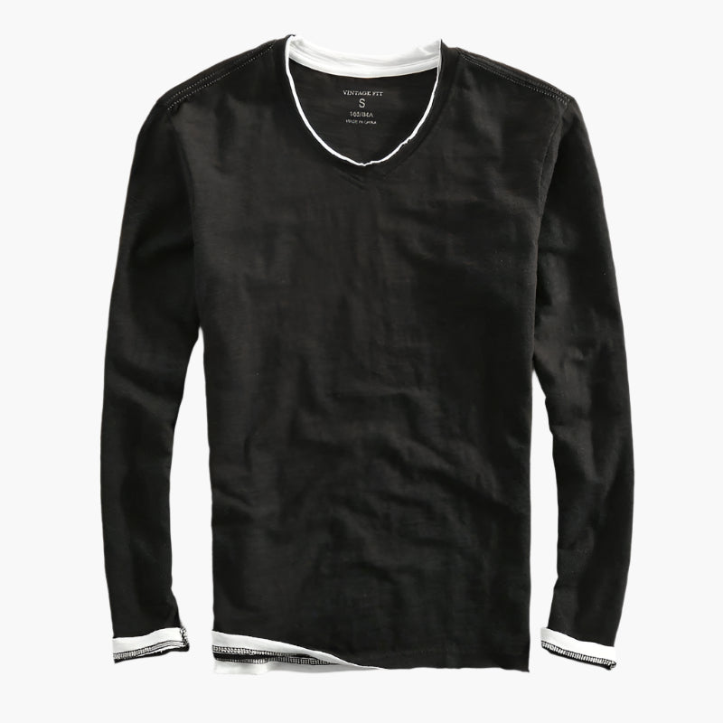 Maglia a maniche lunghe da uomo con effetto a strati e scollo a V – Maglia casual moderna per tutti i giorni