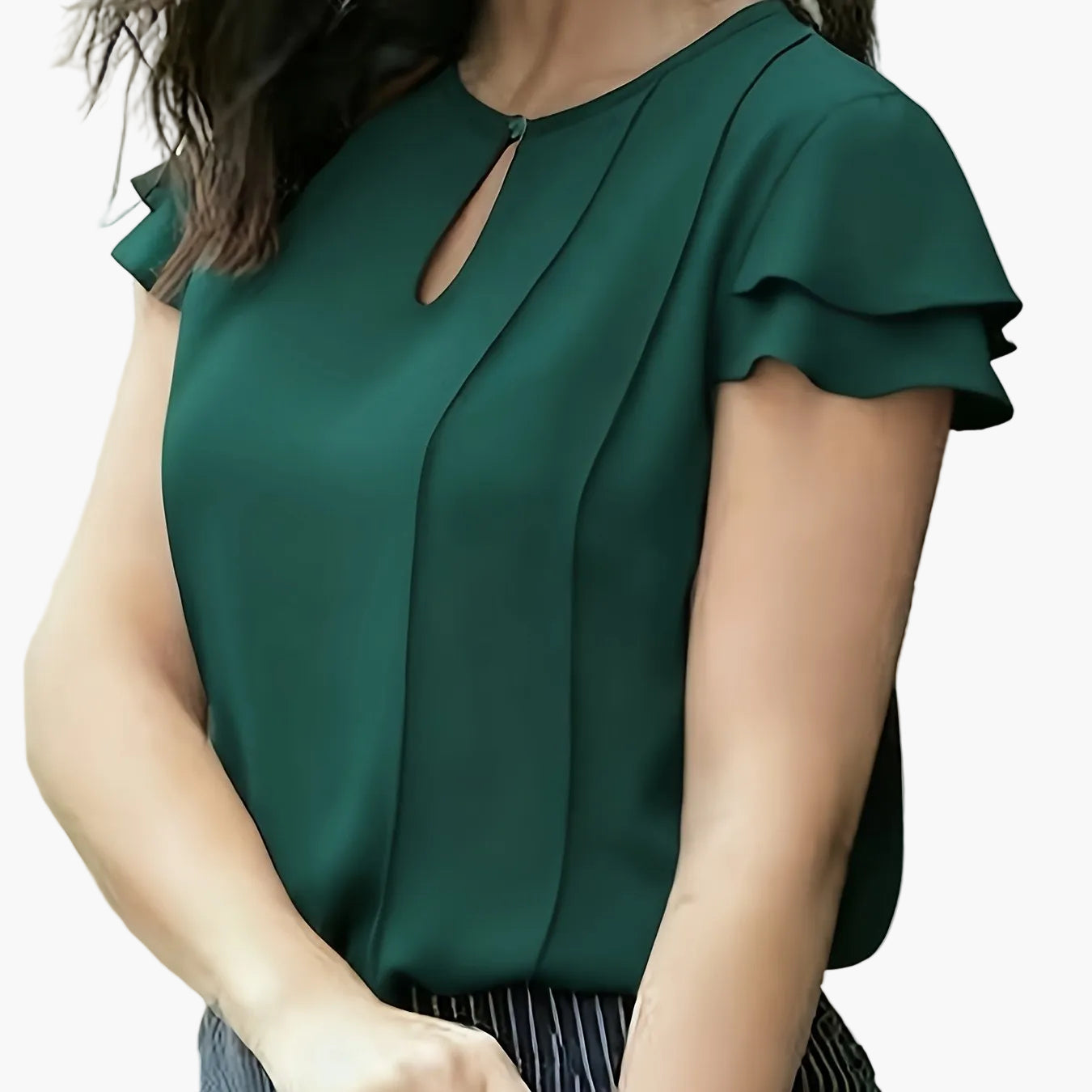 Dames elegante blouse met ruches voor kantoor en vrije tijd – korte mouwen, modern, ideaal om uit te gaan