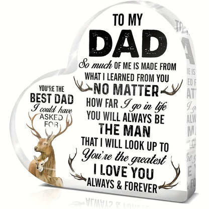 Hartvormig premium acrylbord voor mannen – decoratief cadeau voor papa met inspirerende boodschap en hertmotief, tafeldecoratie Vaderdag & verjaardag