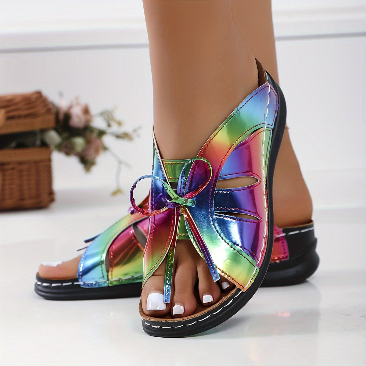 Damen Komfort-Sandalen mit Schleifen-Design für Freizeit & Alltag – Offene Zehen, Sommer, Bequemer Einstieg