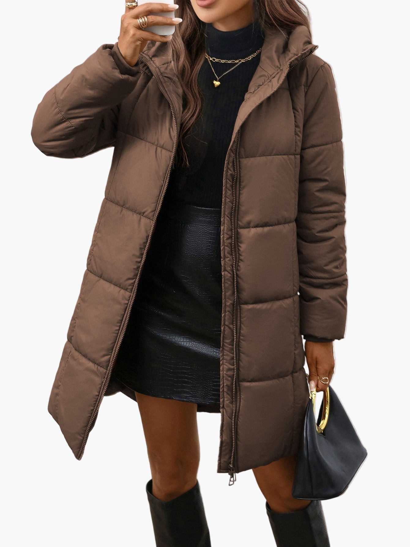 Damen Winter Steppmantel mit Kapuze – Modischer langer Puffer für Alltag und Freizeit