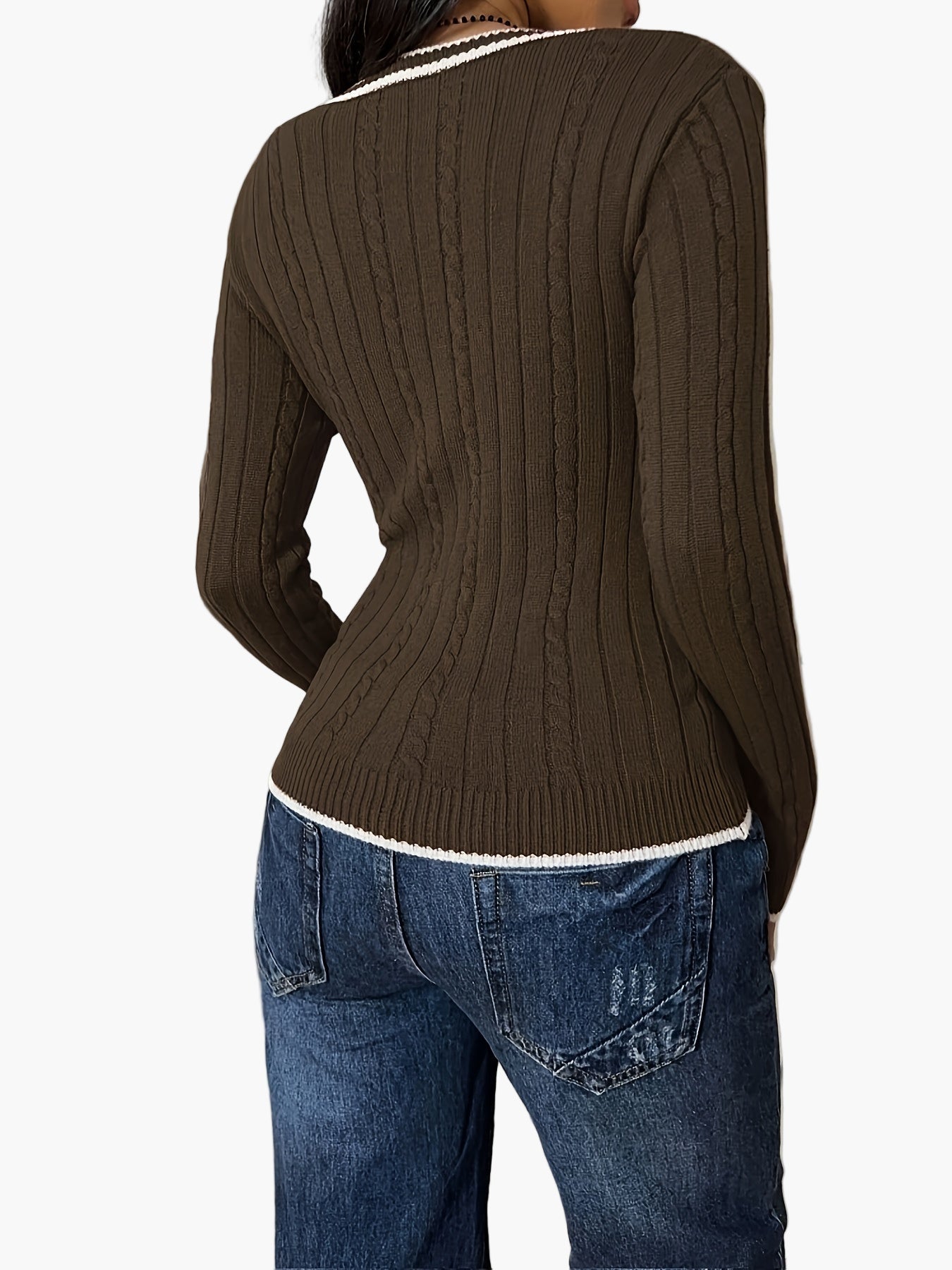 Jersey para mujer con escote en V, ajustado, casual y a la moda – ideal para día a día y ocio