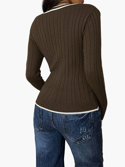 Jersey para mujer con escote en V, ajustado, casual y a la moda – ideal para día a día y ocio