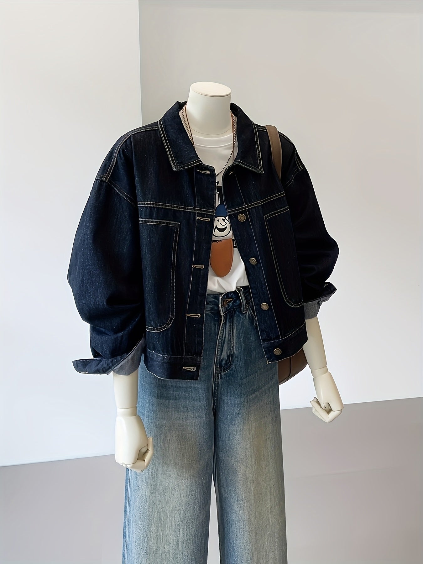 Jeansjacke Damen Blau Übergröße Kurzer Schnitt